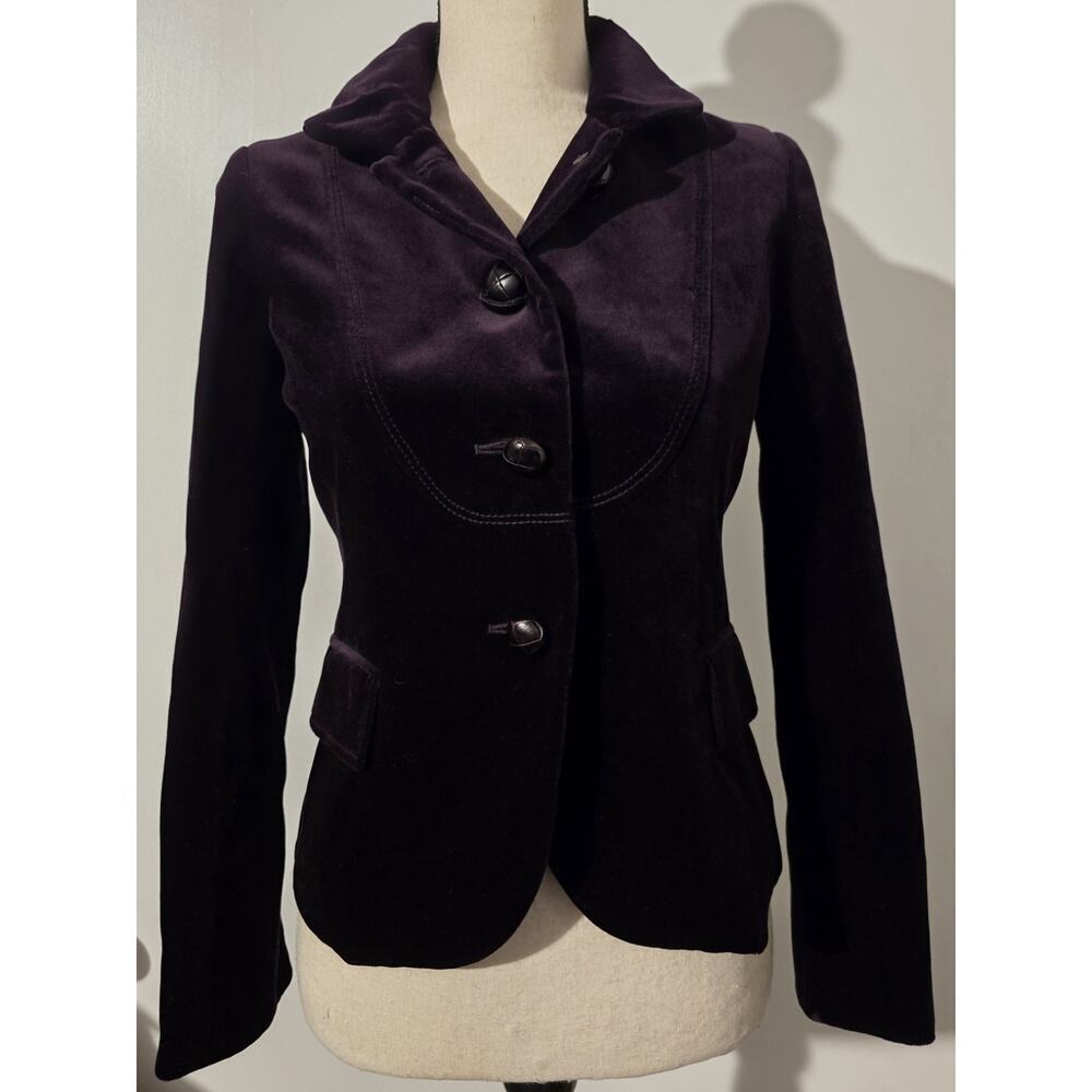 Vintage Women's J. Crew Dark Purple Velveteen Blazer Single Breasted Sz 2P - Picture 1 of 10
